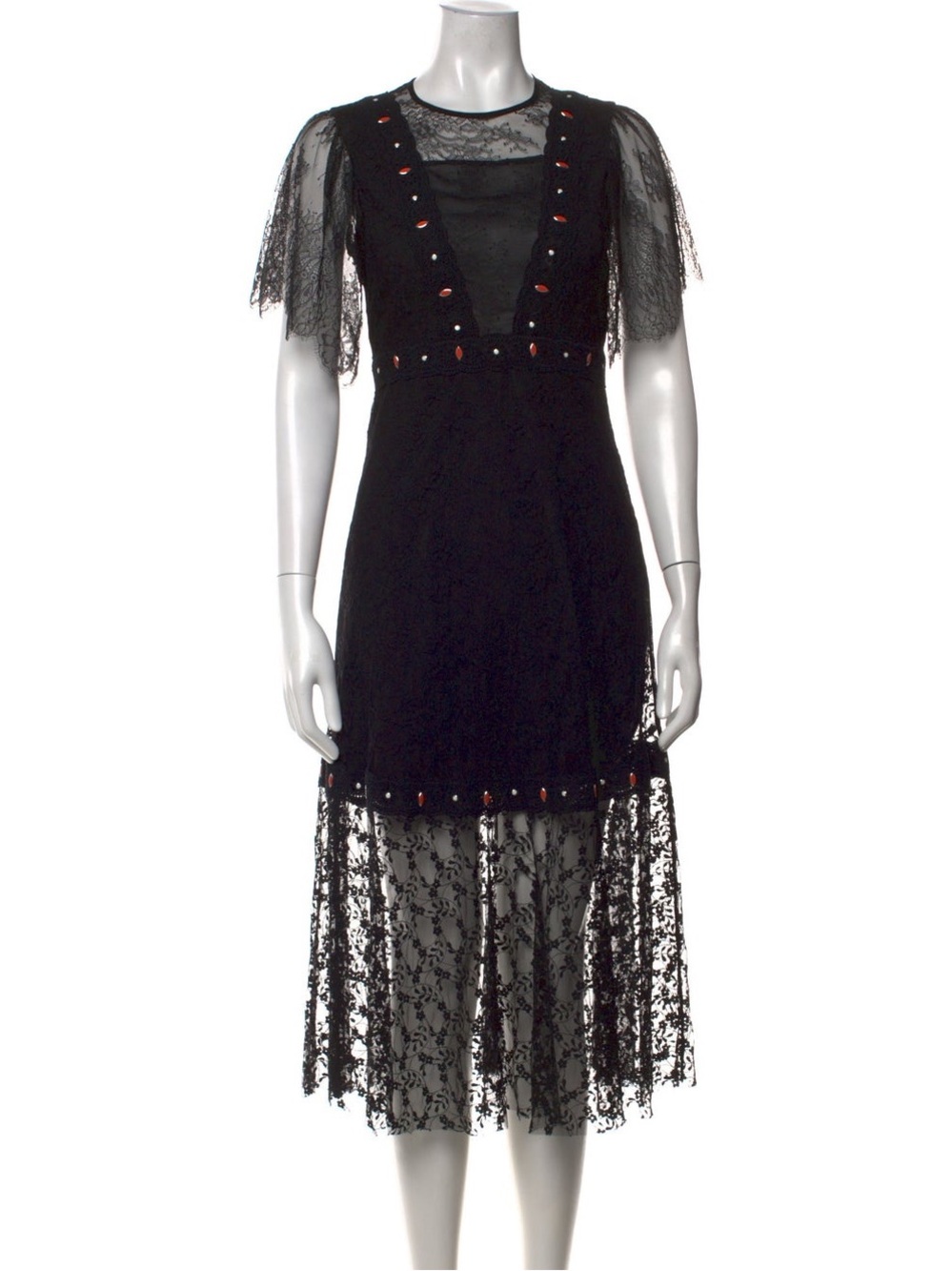 Sandro Black Lace Midi Dress with Embellished Accents - Picture 6 of 9